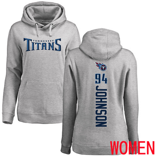 Tennessee Titans Ash Women Austin Johnson Backer NFL Football #94 Pullover Hoodie Sweatshirts->nfl t-shirts->Sports Accessory